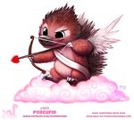  &lt;3 2018 ambiguous_gender anthro arrow black_eyes bow_(weapon) brown_hair claws cloud cryptid-creations cupid feathered_wings feathers fur hair mammal nude pink_fur porcupine ranged_weapon rodent simple_background solo weapon white_background white_feathers wings 