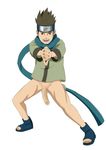  1boy bottomless full_body male_focus naruto no_background penis sarutobi_konohamaru shoes solo tagme toed 