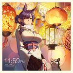  alternate_hairstyle animal animal_ears artist_name atago_(azur_lane) azur_lane backlighting bell black_hair breasts chinese_new_year copyright_name covered_navel dog earrings enpera extra_ears eyebrows_visible_through_hair hair_bell hair_between_eyes hair_ornament hair_ribbon highres husky japanese_clothes jewelry jingle_bell kimono lantern large_breasts light long_hair long_sleeves looking_at_viewer mole mole_under_eye obi own_hands_together pandea_work parted_lips puppy red_ribbon ribbon sash scarf shiny shiny_hair smile solo stud_earrings underbust upper_body white_kimono white_scarf wide_sleeves 