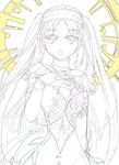  1girl choker fate/grand_order fate/hollow_ataraxia fate_(series) halo headband jewelry long_hair looking_at_viewer monochrome open_mouth simple_background stheno surprised twintails white_background 