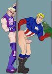  3boys against_wall anal ass avengers blonde_hair boots captain_america clint_barton cum glory_hole grin happy_sex hawkeye huge_penis hulk marvel multiple_boys naughty_face penetration penis sex size_difference steve_rogers yaoi 