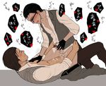  2boys anal blush cum glasses grin male_focus multiple_boys penis sebastian_castellanos sex straddling the_evil_within yaoi 