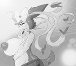  2017 anthro anthrofied areola belly big_breasts biped blush bow breasts bun_snn canine clothed clothing crossed_arms digital_drawing_(artwork) digital_media_(artwork) ears_back eeveelution female frown fur greyscale hair half-closed_eyes half-length_portrait head_tuft huge_breasts jeans mammal monochrome nintendo nipples pants pok&eacute;mon pok&eacute;mon_(species) pok&eacute;morph portrait puffy_areola puffy_nipples ribbons sad short_hair side_view slightly_chubby solo standing sylveon tendrils topless upset video_games 