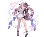  apron bangs black_sweater blue_eyes bow braid breasts cleavage cleavage_cutout draph full_body granblue_fantasy hair_bow hair_ornament hair_over_one_eye heart heart_hair_ornament holding horns large_breasts long_hair long_sleeves looking_at_viewer mary_janes minaba_hideo narmaya_(granblue_fantasy) official_art pink_hair pointy_ears purple_bow ribbed_sweater shoes socks solo sweater transparent_background underwear whisk white_legwear 