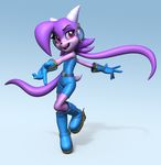  3d_(artwork) action_pose anthro aquatic_dragon black_nose boots clothed clothing digital_media_(artwork) dragon female footwear freedom_planet gloves hair hybrid lemurfeature open_mouth pose purple_eyes purple_hair sash_lilac solo video_games 