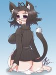  animal_ears ass breasts cat_ears cat_tail catgirl cum cum_in_pussy cum_inside cumdrip draining empty_eyes glasses huge_ass large_breasts niwakaame_(amayadori) sweater tail 