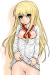  blonde_hair blue_eyes blush breasts kochiya_(gothope) lili_(tekken) long_hair medium_breasts nipples pussy skirt skirt_lift solo tekken very_long_hair 