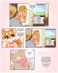  2018 absurd_res anthro big_breasts breasts calendar canine cherrikissu clothed clothing comic daughter dialogue dog dogmom duo english_text female gift hair hi_res inside long_hair mammal mother mother_and_daughter parent plushie saluki shiba_inu stacy_(cherrikissu) teddy_bear text thick_thighs 