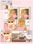  2018 absurd_res anthro big_breasts breasts calendar canine cherrikissu clothed clothing comic daughter dialogue dog dogmom duo english_text female gift hair hi_res inside long_hair mammal mother mother_and_daughter parent plushie saluki shiba_inu stacy_(cherrikissu) teddy_bear text 