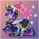  2018 8xenon8_(artist) blush clothing coat costume digital_media_(artwork) dock equine eyelashes feathered_wings feathers female feral friendship_is_magic hair hat hooves horn horse mammal multicolored_hair my_little_pony pirate pony purple_eyes simple_background smile star teeth twilight_sparkle_(mlp) winged_unicorn wings 