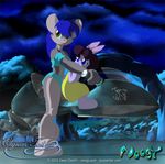  2003 anthro blue_eyes blue_hair bonnie_(elysian_tail) breasts brown_eyes clothed clothing dean_dodrill dress duo female hair lagomorph mammal midriff mouse navel rabbit rodent vehicle young 