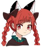  :3 ameyu_(rapon) animal_ears blush_stickers braid cat_ears ear extra_ears kaenbyou_rin looking_at_viewer necktie red_eyes red_hair solo touhou twin_braids white_background 