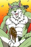  balls candy canine chocolate erection food food_play headband male mammal muscular muscular_male nipples penis pirate pubes run_aki tokyo_afterschool_summoners wolf 