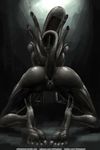  2018 5_toes alien alien_(franchise) alternate_version_at_source anus beast_(disambiguation) bent_over black_body black_skin black_tail breasts butt claws digital_media_(artwork) eyeless feet female hi_res humanoid humanoid_feet invalid_color invalid_tag kneeling monster monster_girl_(genre) muscular nihilophant not_furry presenting pussy raised_tail seductive soles solo toes tubes wide_hips xenomorph 