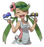  :d ^_^ ^o^ bare_arms bare_shoulders box breasts closed_eyes collarbone dark_skin facing_viewer flower hair_flower hair_ornament headband heart-shaped_box holding holding_box long_hair low_twintails mao_(pokemon) open_mouth overalls poke_ball_print pokemon pokemon_(game) pokemon_sm round_teeth simple_background sleeveless small_breasts smile solo sweat teeth teru_zeta twintails upper_body very_long_hair w_arms white_background 