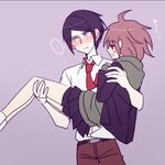  1girl black_hair blush brown_hair couple danganronpa danganronpa_1 freckles ikusaba_mukuro naegi_makoto poke_nk smile 