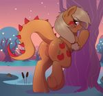  absurd_res animal_genitalia animal_pussy anus applejack_(mlp) butt cutie_mark digital_media_(artwork) equine_pussy female feral friendship_is_magic hair hi_res hooves livinthelife0friley my_little_pony open_mouth outside pussy solo tatzlpony underhoof 