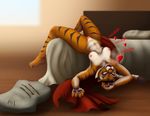  &lt;3 ahegao astraldog bed breasts dreamworks feline female fur kung_fu_panda looking_pleasured mammal nipples orange_fur pussy ringed_tail solo stripes tiger white_fur 