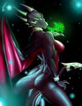  5_fingers anthro breasts cynder digital_media_(artwork) dragon female green_eyes horn membranous_wings nazorad nude pussy_juice scalie solo spyro_the_dragon standing video_games western_dragon wings 