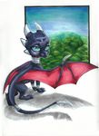  blue_eyes cynder dragon female feral horn membranous_wings sincerely-tori solo spyro_the_dragon traditional_media_(artwork) video_games wings 