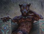  anthro black_panther circlet claws clothed clothing feline jewelry looking_at_viewer male mammal myenia necklace panther sitting solo topless whiskers yellow_eyes 