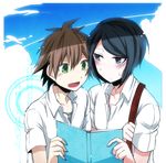  1girl bad_id bad_pixiv_id black_hair blush brown_hair couple danganronpa danganronpa_1 freckles ikusaba_mukuro music naegi_makoto nyorotono singing 