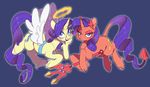  2017 8xenon8_(artist) angel blue_eyes costume cutie_mark demon devil_tail digital_media_(artwork) dock duo equine eyelashes fake_wings feathered_wings feathers female feral friendship_is_magic frown gem hair halo hooves horn horse looking_at_viewer makeup mammal melee_weapon my_little_pony open_mouth polearm pony purple_hair rarity_(mlp) smile teeth trident unicorn weapon wings 