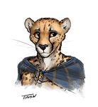  anthro bust_portrait cheetah cloak clothing feline jewelry male mammal necklace orange_eyes portrait simple_background solo titusw whiskers white_background 