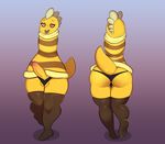  &lt;3 &lt;3_eyes 2016 anthro armless ball_camel_toe balls big_butt butt clothing erection girly legwear male monster monster_kid multiple_angles pattern_clothing penis simple_background slightly_chubby smile solo somescrub stockings striped_clothing thick_thighs undertale video_games wide_hips 