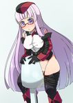  1girl azur_lane black_gloves black_legwear black_skirt black_vest blue_eyes blush boots breasts censored detached_sleeves erect_nipples female glasses gloves gneisenau_(azur_lane) grey_background hat heart heart_censor large_breasts long_hair minamimachi_naname panties panty_pull peeing pink_hair pussy red-framed_eyewear red_footwear red_panties shirt simple_background skirt skirt_pull sleeveless_shirt solo standing thighhighs underwear vest wet_clothes white_shirt 