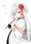  azur_lane blue_eyes blush flute kimono long_hair shoukaku_(azur_lane) smile white_hair 