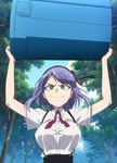  1girl blue_eyes breasts dagashi_kashi hair_ribbon large_breasts purple_hair screencap shidare_hotaru stitched 