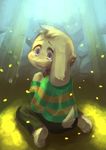  anthro asriel_dreemurr caprine child clothing cub fur goat looking_back male mammal ontsuna solo sweater tears undertale video_games white_fur young 