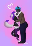  &lt;3 bryce_blue canine clothed clothing collar feline fennec fox girly intimacy jay_varen~ kissing legwear male male/male mammal miniskirt panther romantic_couple size_difference skirt stockings temari-brynn 