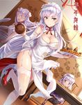  alternate_costume apron azur_lane belfast_(azur_lane) beret black_legwear braid breasts bun_cover chair chinese_clothes cleavage clenched_teeth collarbone cygnet_(azur_lane) desk detached_sleeves double_bun dutch_angle edinburgh_(azur_lane) food garter_straps halterneck hat high_heels highres holding indoors kneeling large_breasts leg_up long_hair looking_at_viewer maid maid_headdress multiple_girls parted_lips pie purple_eyes purple_hair red_eyes red_footwear side_braid side_slit sitting smile standing standing_on_one_leg teapot teeth thighhighs translation_request tray waist_apron white_apron white_hair white_legwear yuemanhuaikong 