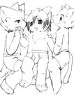  4_fingers blush boxers_(clothing) briefs bulge canine cat clothing cub dog feline group hand_holding lying male mammal on_back ontsuna solo underwear young 