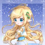  blonde_hair blue_eyes commentary elf hair_ornament highres long_hair looking_at_viewer maplestory mercedes_(maplestory) open_mouth pointy_ears smartcatooooo solo 