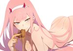  ass breasts chocolate darling_in_the_franxx green_eyes headband horns long_hair nude nuezou pink_hair valentine zero_two 