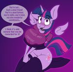  2018 anthro anthrofied areola blush breasts choker cleavage clothed clothing collar dialogue english_text equine female first_person_view friendship_is_magic horn jrvanesbroek kneeling legwear lipstick makeup mammal my_little_pony purple_eyes purple_theme stockings text twilight_sparkle_(mlp) winged_unicorn wings 