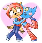  artisano blonde_hair blue_fur caprine cat clothed clothing feline female fur hair hug katy_kat lammy_lamb mammal orange_fur parappa_the_rapper red_hair sheep um_jammer_lammy video_games 