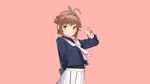  blush brown_hair card_captor_sakura green_eyes kinomoto_sakura pop_kyun seifuku short_hair skirt 