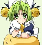  animal_hat apron bell blush_stickers cat_hat chin_rest dejiko di_gi_charat gema gloves green_eyes green_hair hair_bell hair_ornament hat jingle_bell looking_at_viewer maid_apron paw_gloves paws san-pon short_hair smile 