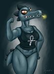  abs alligator ankh athletic bea_(nitw) biceps big_breasts breasts clothing crocodile crocodilian female flexing hirurux humanoid_hands logo muscular muscular_female night_in_the_woods panties reptile scalie shirt smoking solo symbol tank_top thick_thighs thong triceps underwear wide_hips 