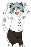  5_fingers anthro cat clothed clothing dancing eyes_closed feline male mammal ontsuna open_mouth shorts solo topless whiskers 