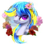  beach blonde_hair blue_hair equine fan_character female friendship_is_magic hair hibiscus horn horse looking_at_viewer mammal multicolored_hair my_little_pony pony portrait purple_eyes rayhiros seaside solo unicorn wave_shine 