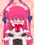  1girl blue_eyes chocolate dragon_girl elizabeth_bathory_(fate) fate/extra_ccc fate/grand_order fate_(series) heart-shaped_pupils horns long_hair looking_at_viewer pink_hair valentine 