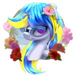  beach blonde_hair blue_hair equine eyewear fan_character female friendship_is_magic hair hibiscus horn horse looking_at_viewer mammal multicolored_hair my_little_pony pony portrait purple_eyes rayhiros seaside solo sunglasses unicorn wave_shine 