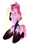  &lt;3 2018 anthro armwear bedroom_eyes blue_eyes breasts cat clothing ear_piercing elbow_gloves feline female frenky_hw fur furgonomics garter garter_belt garter_straps gloves hair half-closed_eyes kneeling legwear looking_at_viewer mammal mostly_nude nipples piercing pink_fur pink_hair seductive simple_background smile smirk solo stripes tan_fur thigh_highs 