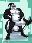  2018 4_toes 5_fingers anthro balls biceps big_balls big_penis black_skin blue_background cetacean digitigrade erection hand_on_hip hand_on_stomach hungothenomster licking licking_lips looking_at_viewer male mammal marine multicolored_skin musclegut muscular nipples orca penis red_eyes simple_background solo standing toes tongue tongue_out two_tone_skin uncut vein whale white_penis white_skin 