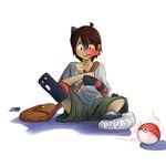  2017 3_toes aloejuice0917 anthro anthrofied black_fur brown_hair clothed clothing crying digital_drawing_(artwork) digital_media_(artwork) feline footwear fur hair hi_res hindpaw human litten male mammal multicolored_fur nintendo open_mouth pawpads paws pok&eacute;ball pok&eacute;mon pok&eacute;mon_(species) pok&eacute;morph red_eyes red_fur red_pupils shoes simple_background solo tears toes transformation two_tone_fur video_games white_background yellow_sclera 